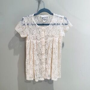 Vintage Elena Collection Lace Top Button Front Short Sleeve Shirt Kids Size 3-4‎